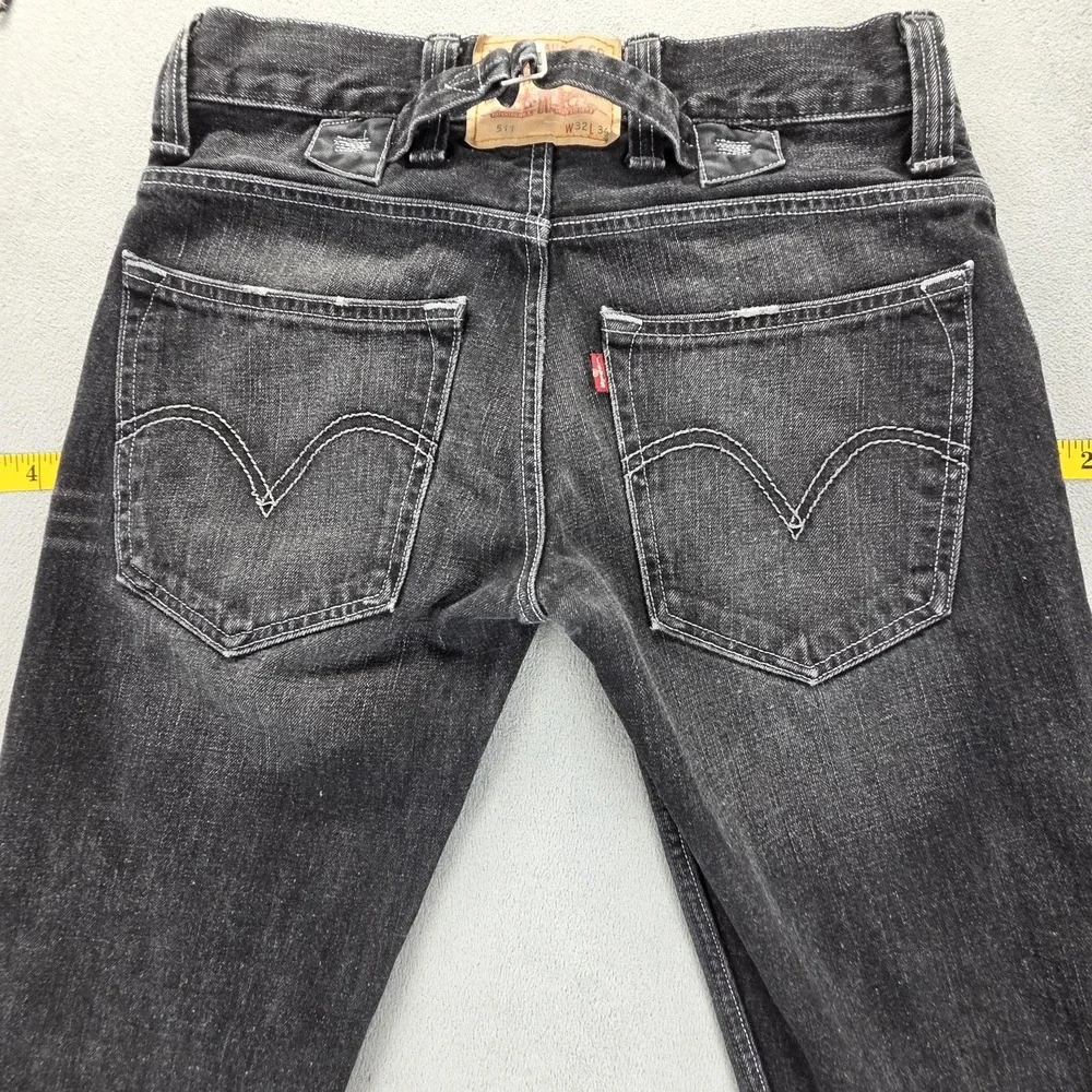 Vintage Levis 511 Jeans Mens Black Slim Buckle Back Zip‎ Fly Fits 30x34